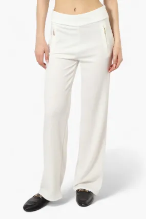 Limite Solid Basic Wide Leg Pants - White