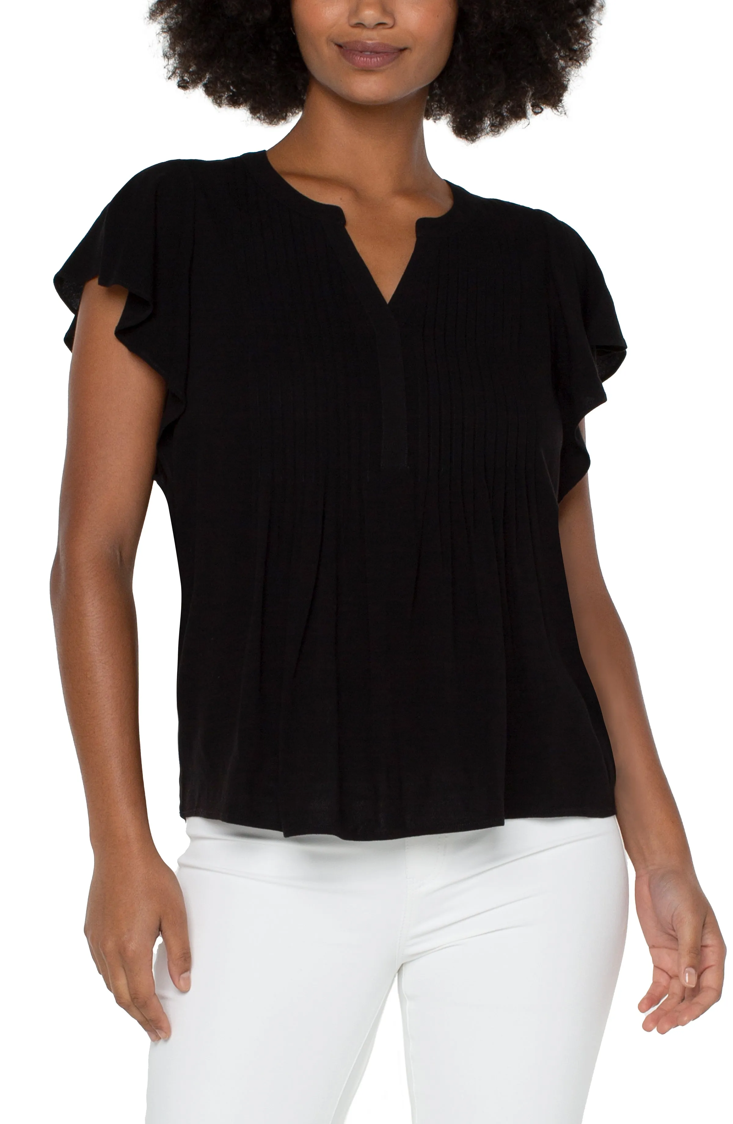 Liverpool Flutter Sleeve Popover Blouse w pin tuck (solid)