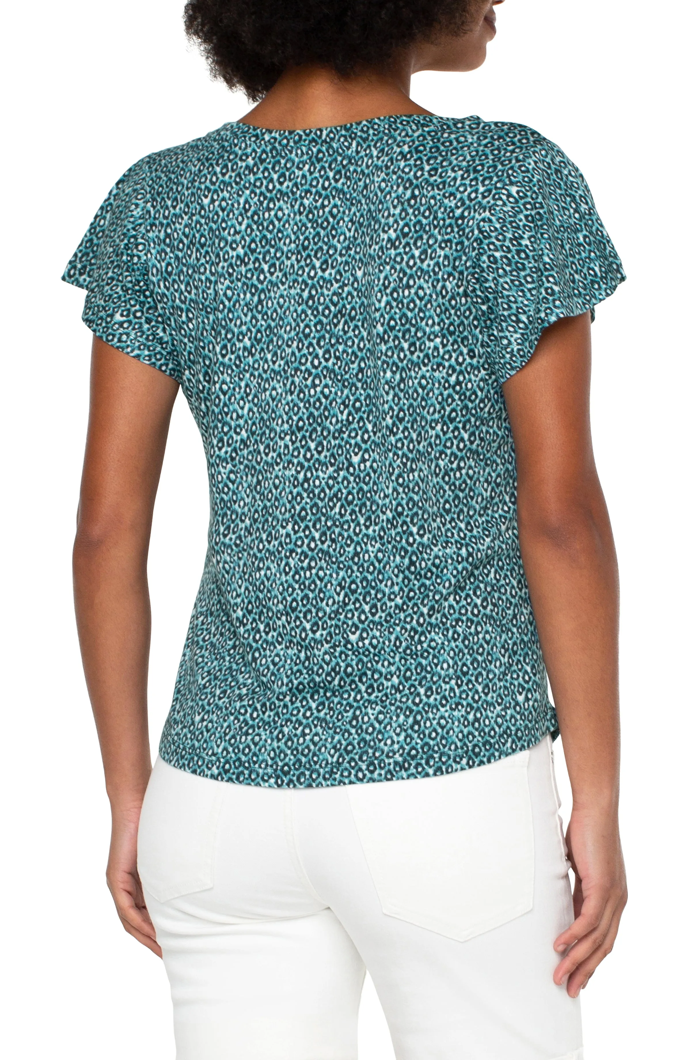 Liverpool v-neck flutter sleeve knit top (teal)