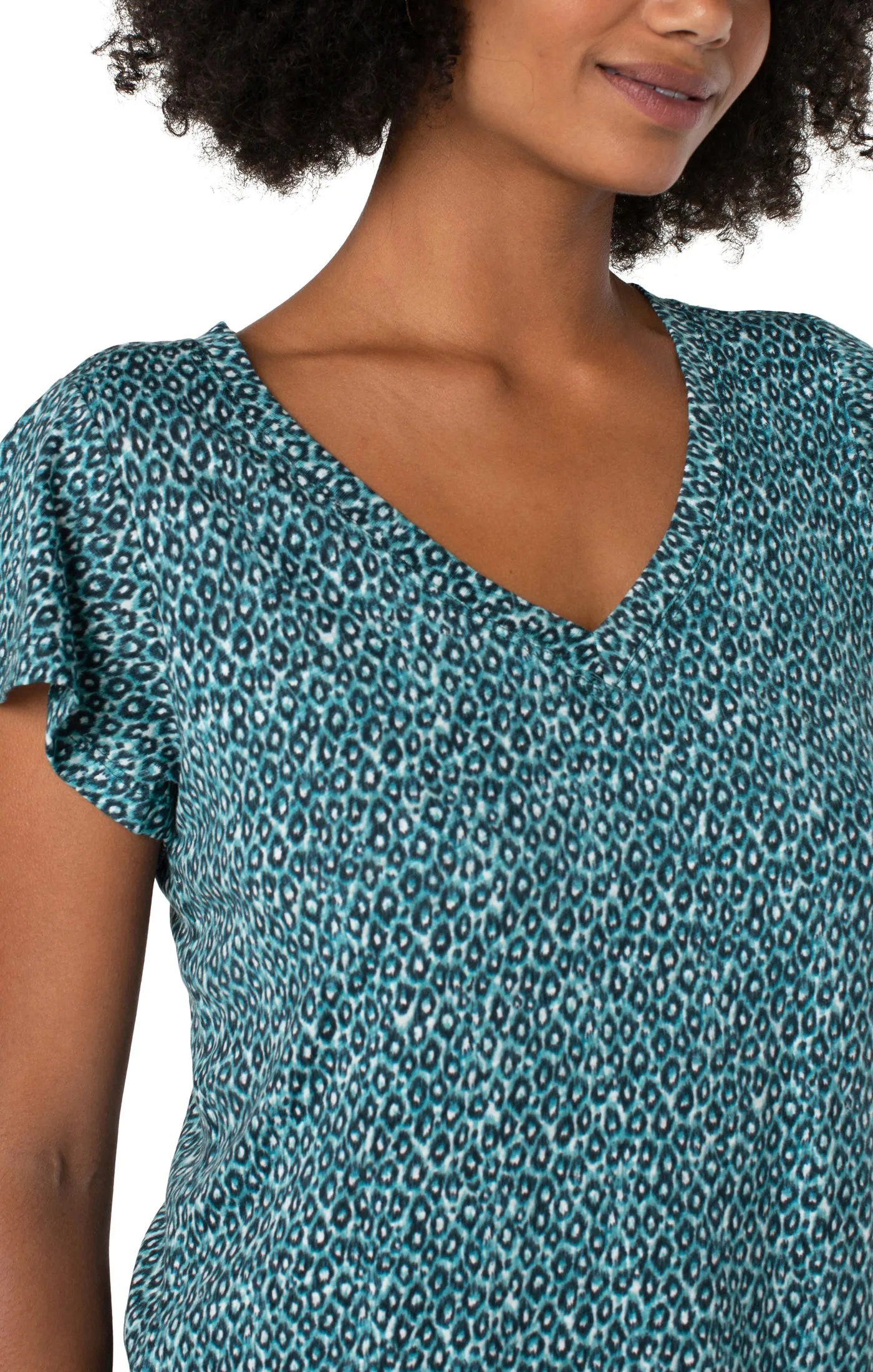 Liverpool v-neck flutter sleeve knit top (teal)