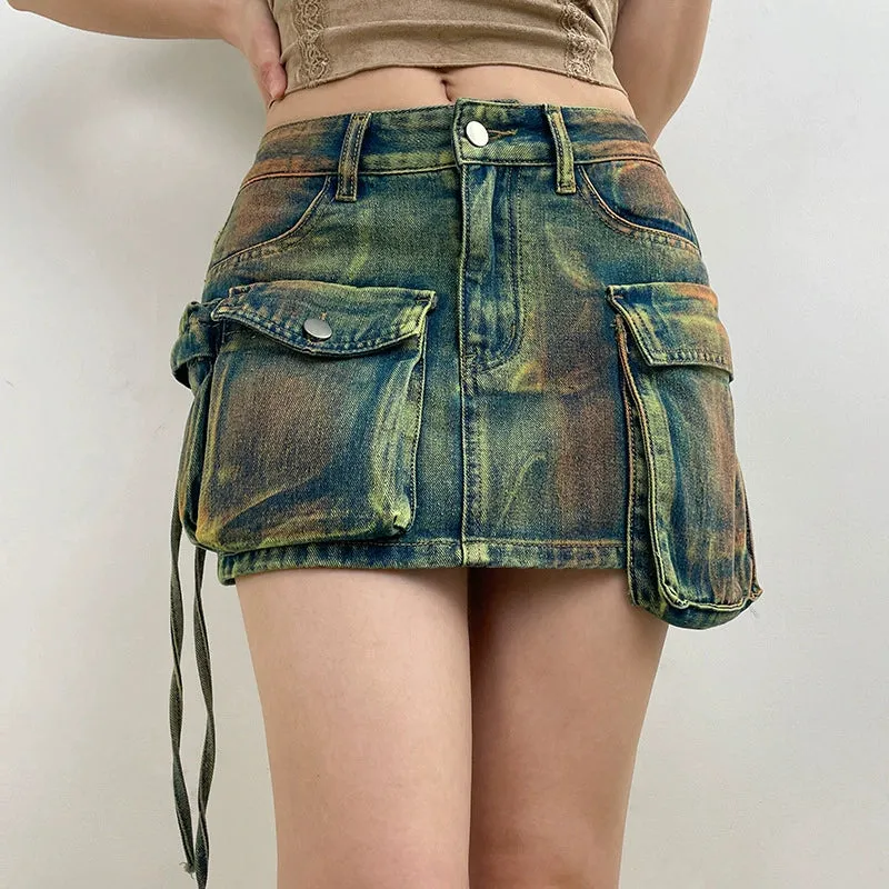 Liza Denim Mini Cargo Skirt