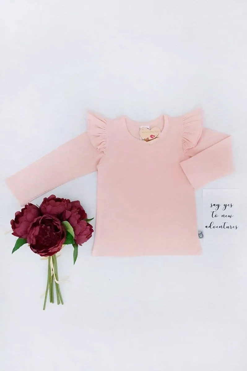 Long Sleeve Flutter Tee - Apricot (Ballet Pink)