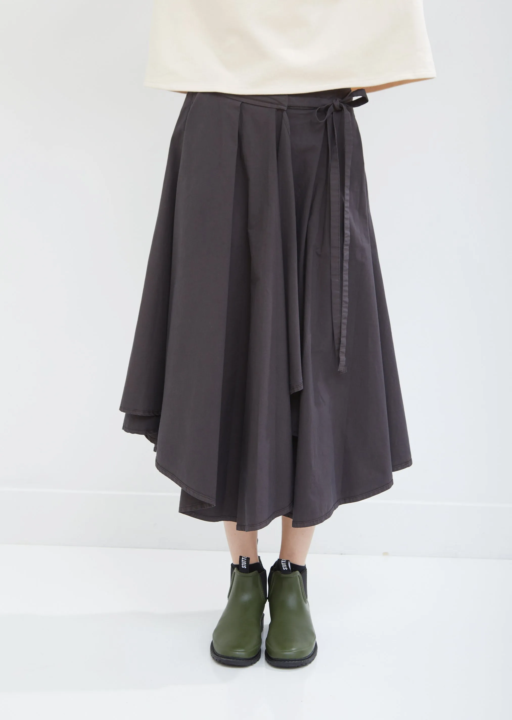 Long Umbrella Poplin Wrap Skirt