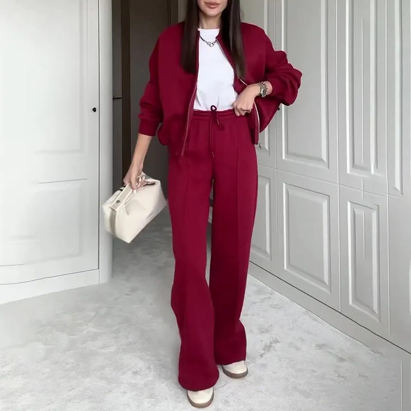 Loose Fit Sweater With Straight Pants Casual Suit