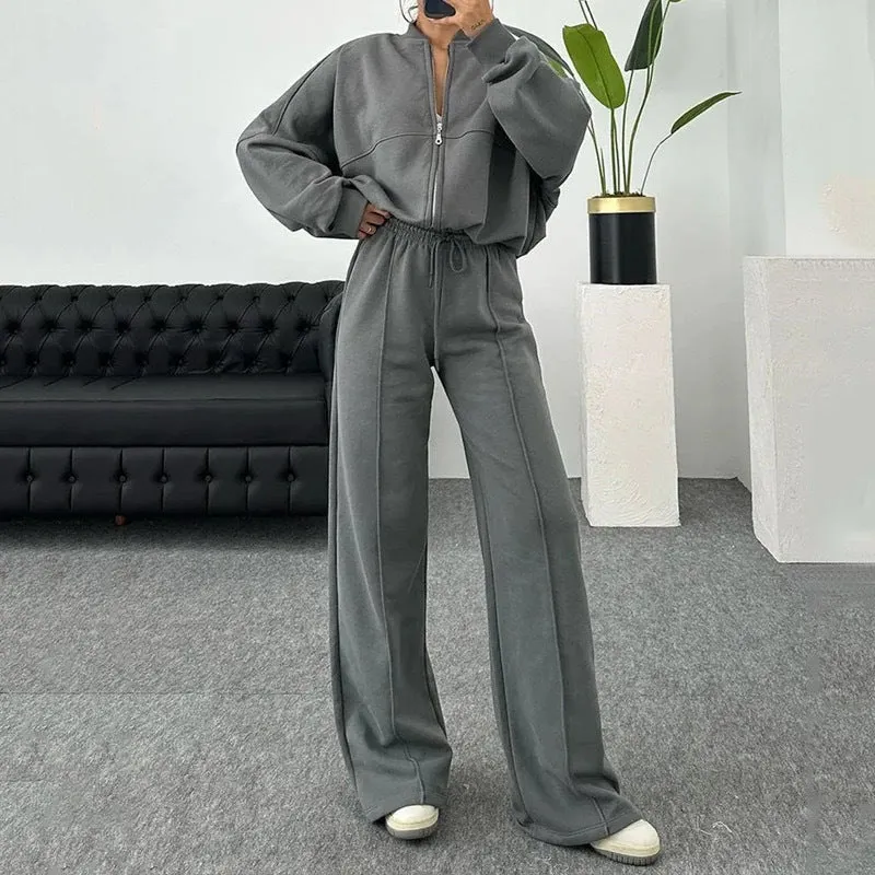 Loose Fit Sweater With Straight Pants Casual Suit