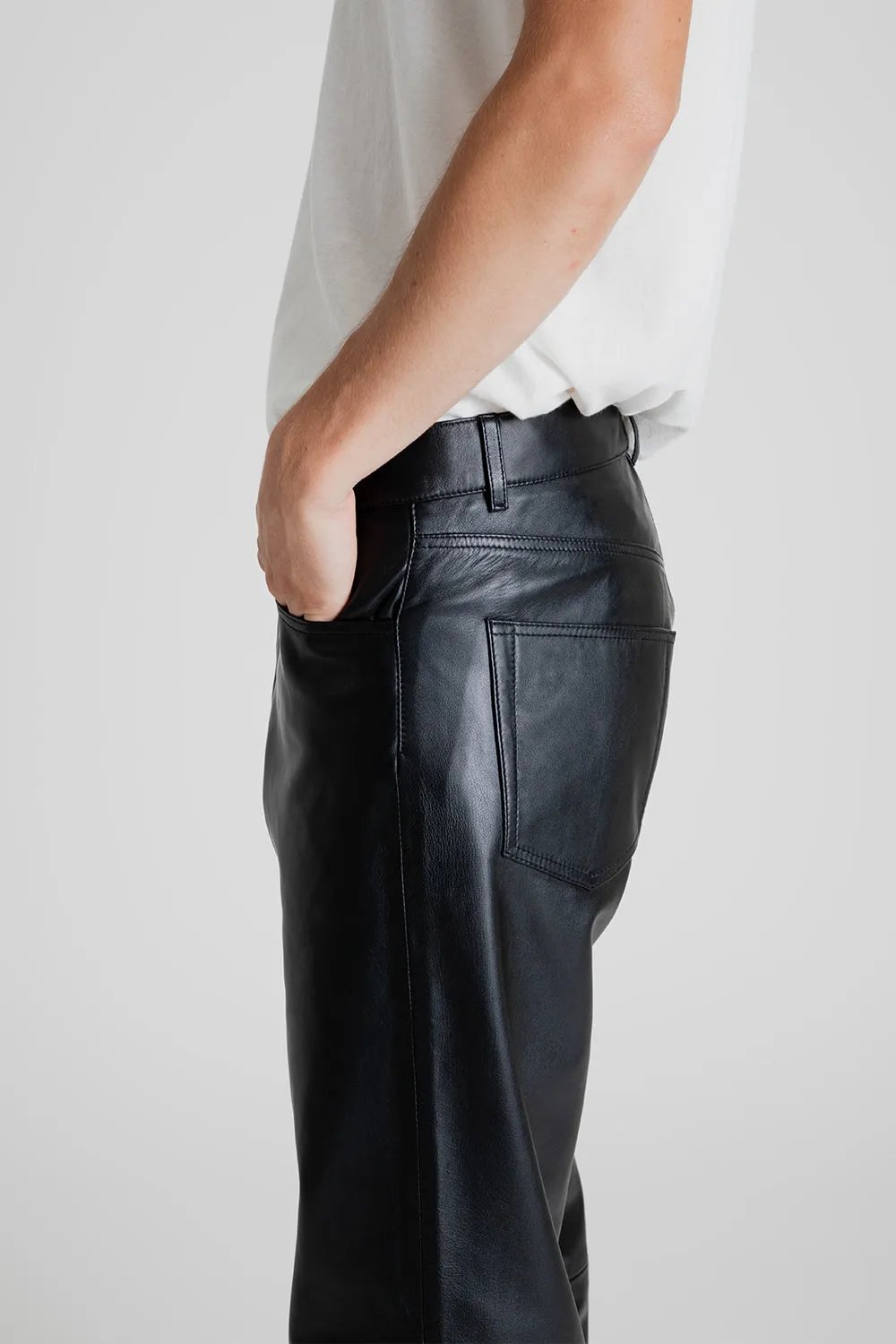 Loose Leather Pants - Black