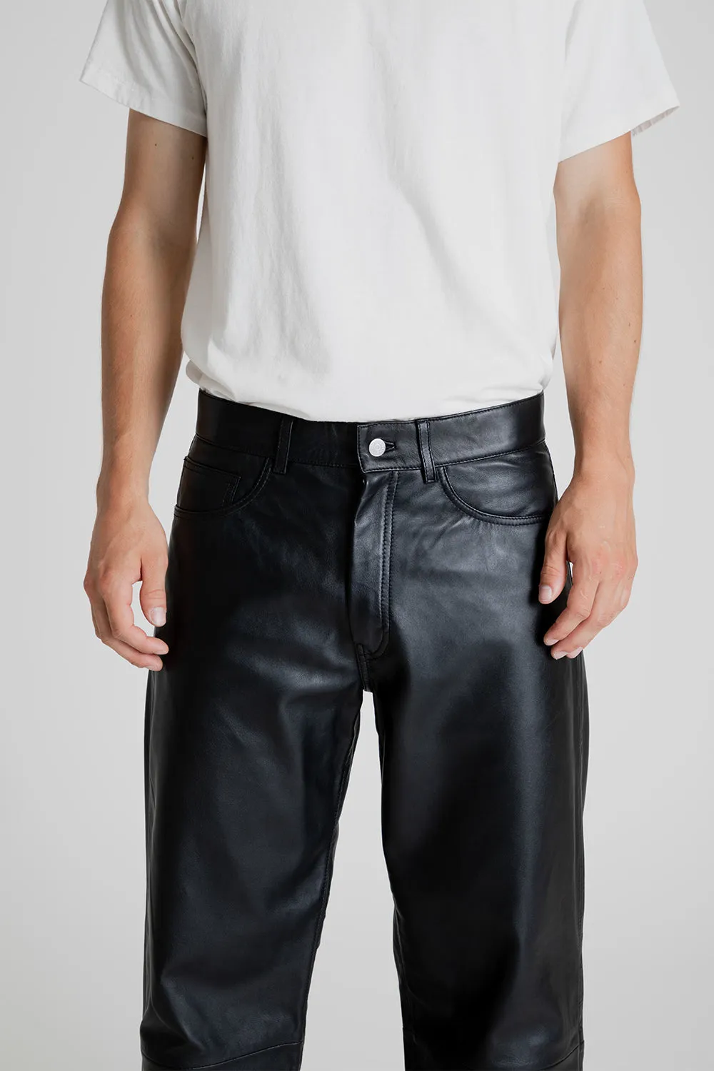 Loose Leather Pants - Black