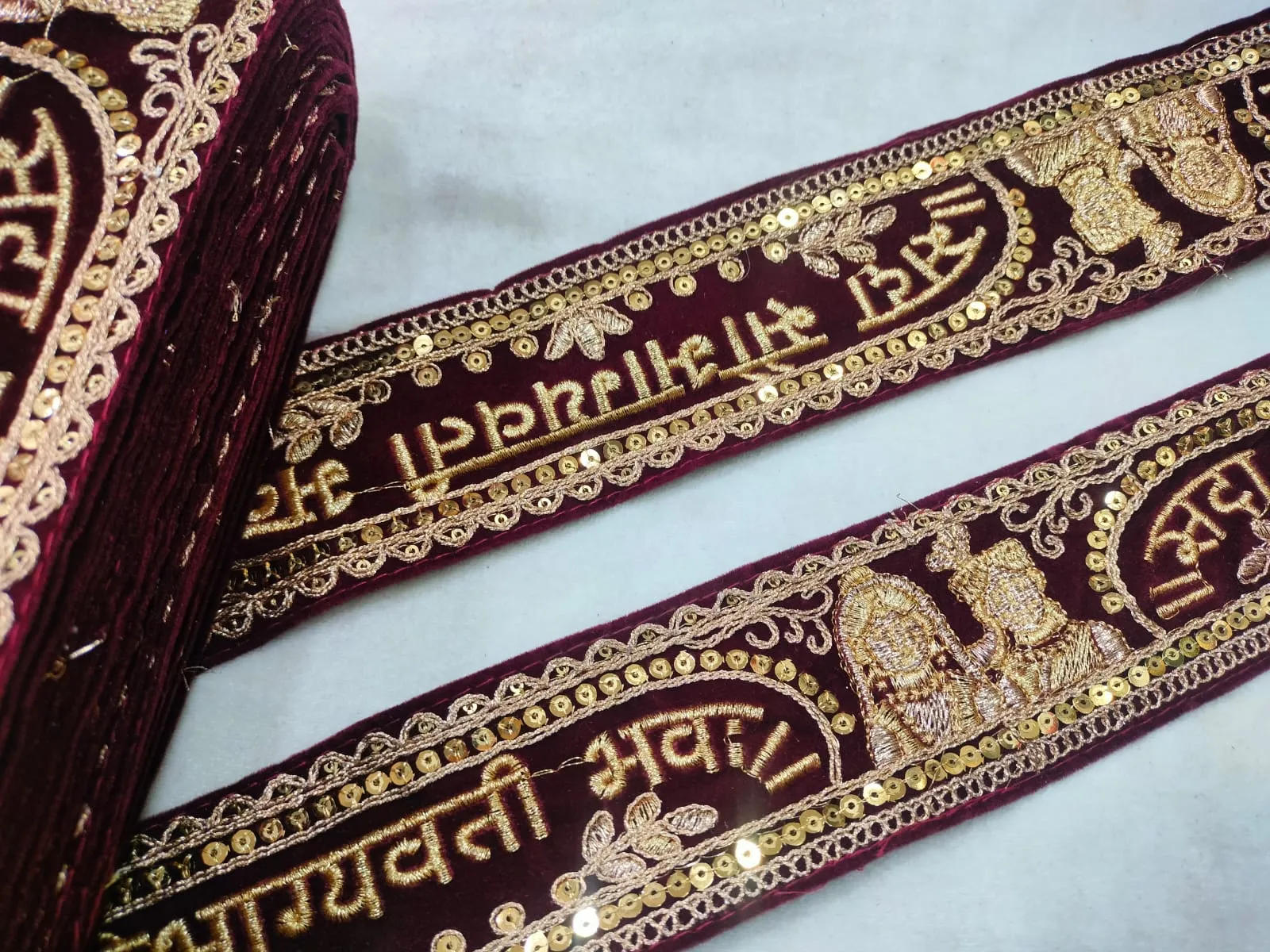 Maroon & Golden Zari & Sequins Embroidered Border