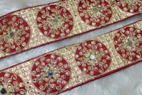 Maroon Thread and Stone Work Embroidered Border