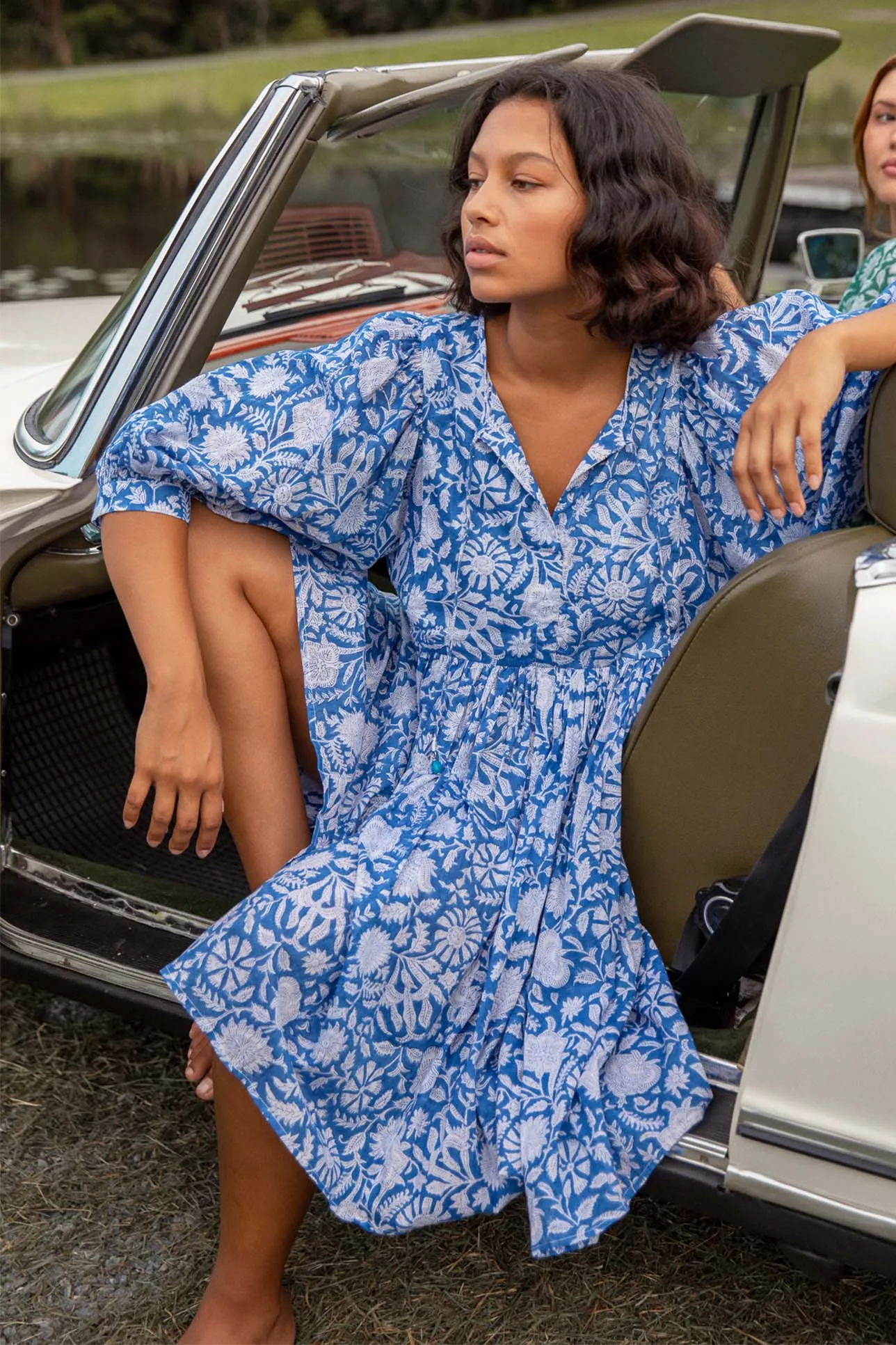 Mini Puff Sleeve Boho Beach Dress in Blue