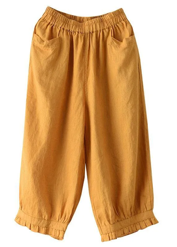 Modern Yellow Loose Ruffled Summer Casual Linen Pants