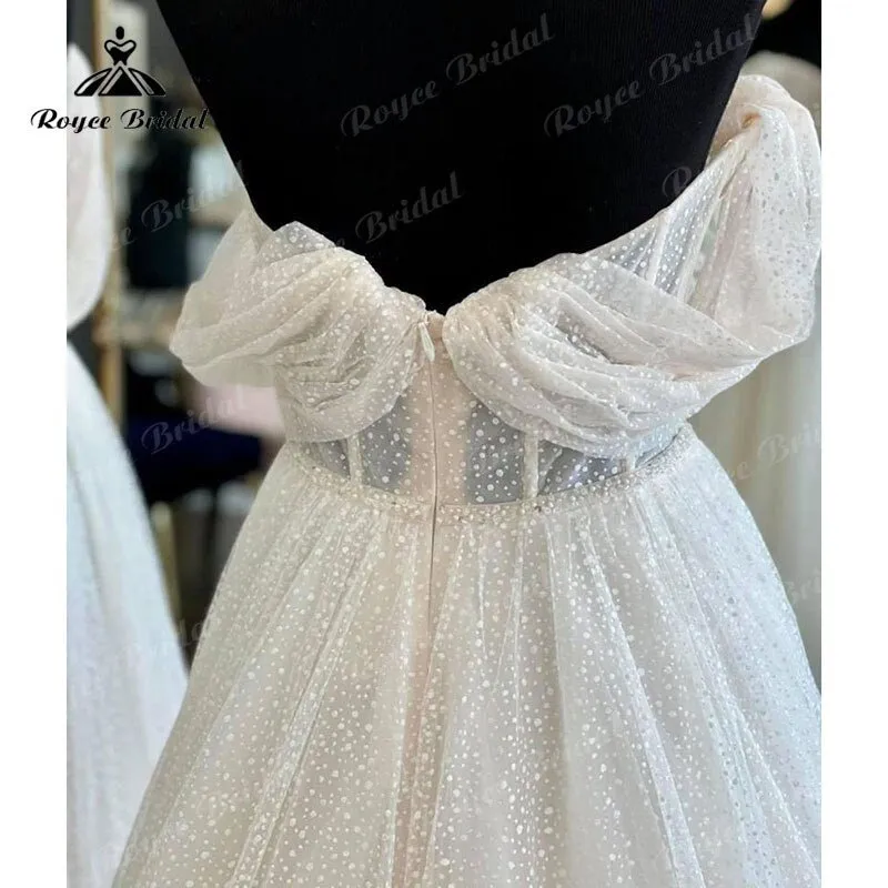 NumberSea Boho Polka Dots Tulle Cap Sleeve Sweetheart Boho Wedding Dress for Women 2022 Bride Pleats Reception Party Dress Noiva Vestido