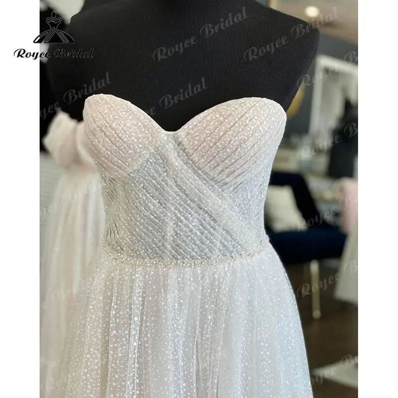 NumberSea Boho Polka Dots Tulle Cap Sleeve Sweetheart Boho Wedding Dress for Women 2022 Bride Pleats Reception Party Dress Noiva Vestido