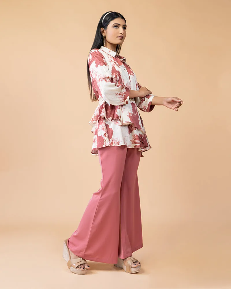 Pastel Red Palazzo Pants and Top Set