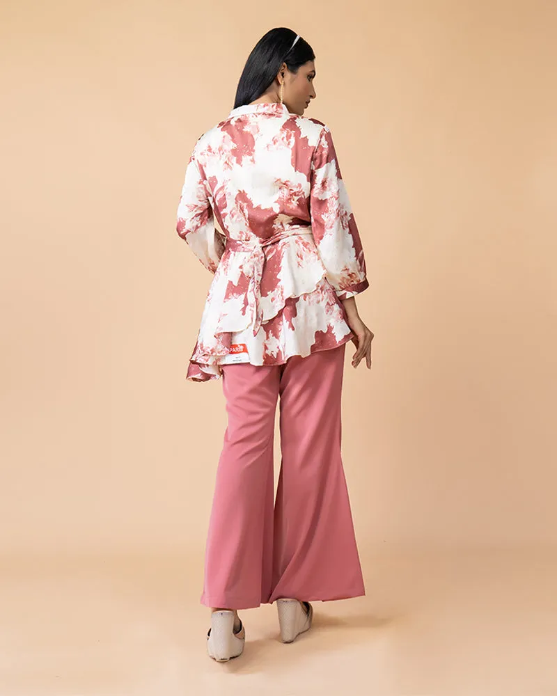 Pastel Red Palazzo Pants and Top Set