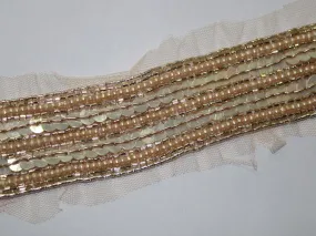 Peach White Sequins and Pearl Work Embroidered Border