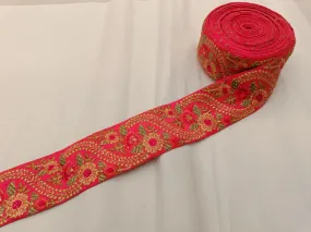 Pink & Golden Thread & Zari Embroidered Border