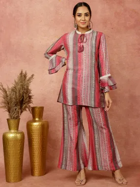 Pink Geometric Printed Short Kurta With Palazzo Co-ord Set