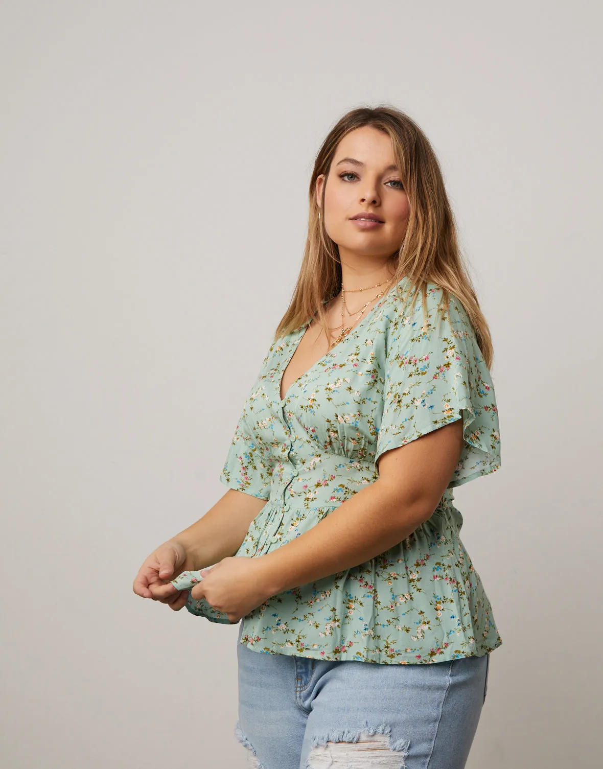 Plus Size Floral Peplum Blouse