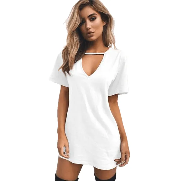 Plus Size V-Neck Short Sleeve Halter Loose Beach Dress