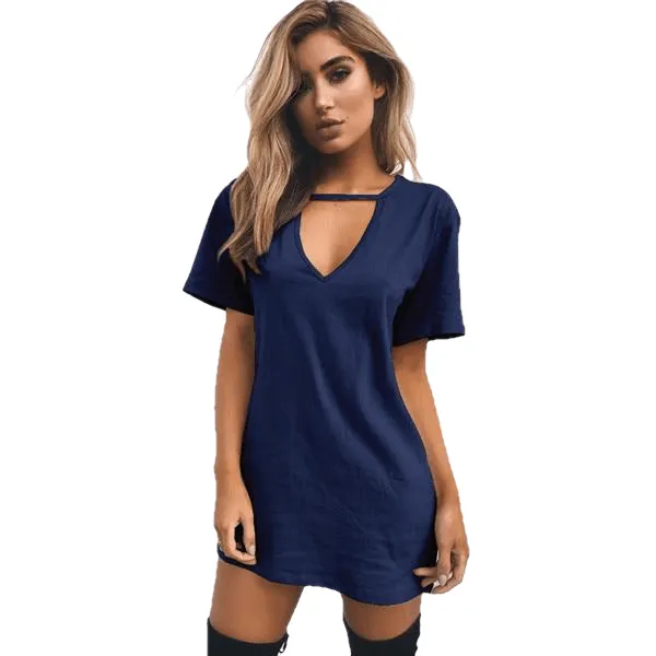 Plus Size V-Neck Short Sleeve Halter Loose Beach Dress