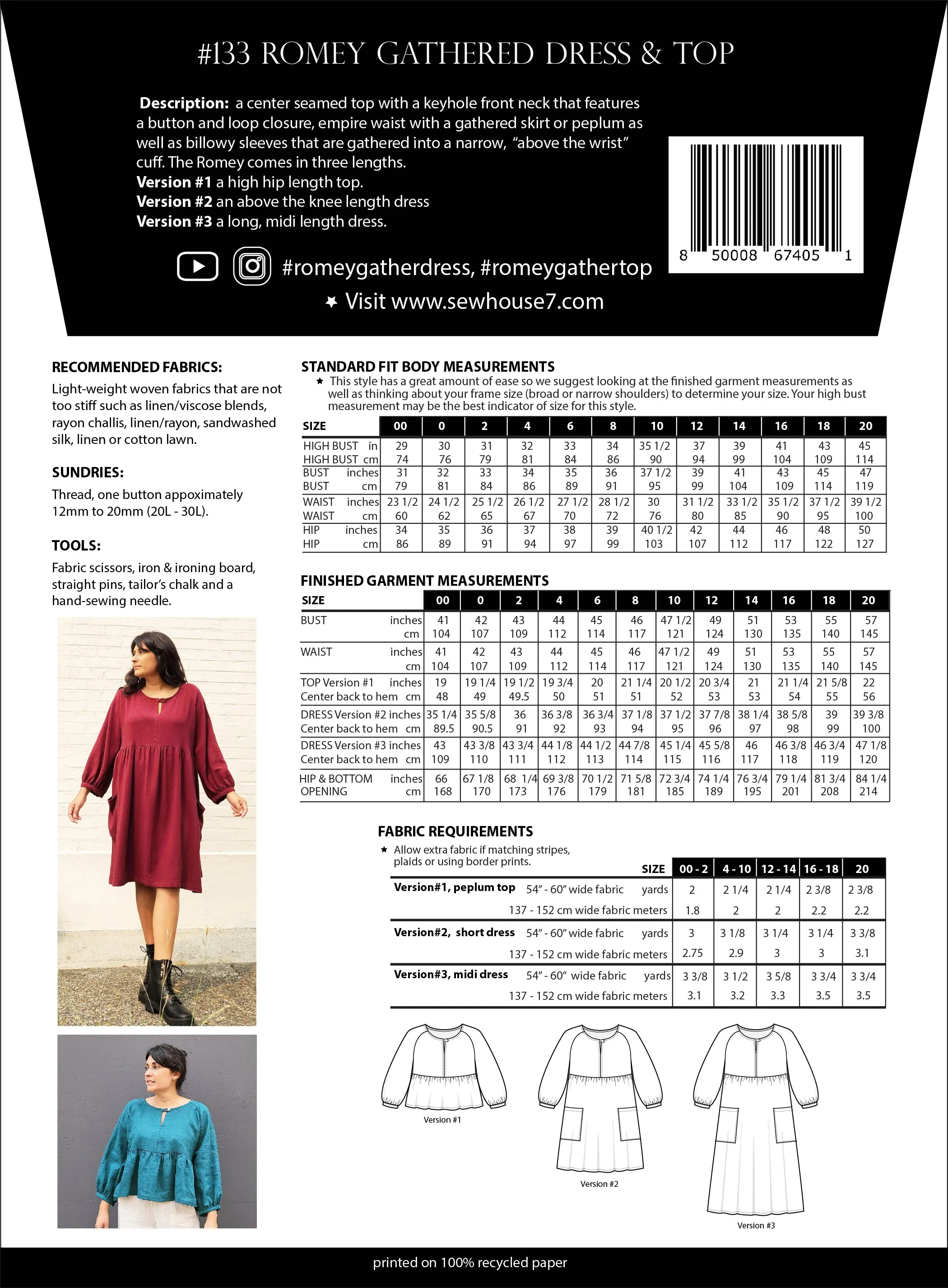 Romey Dress and Top - Sewing Pattern | Sew House 7