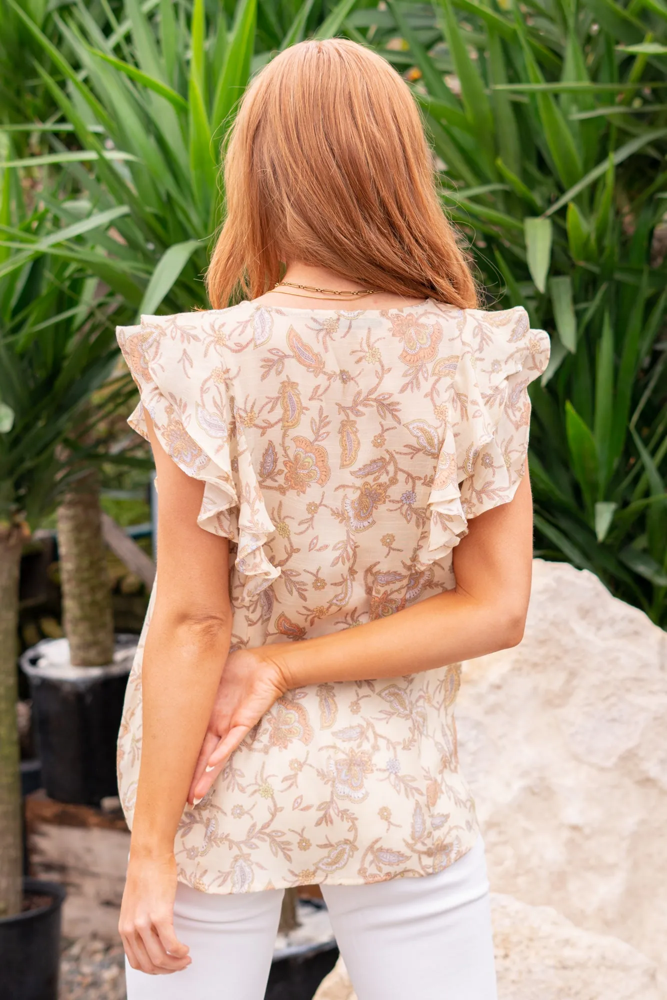 Ruffle Paisley Top - Honey