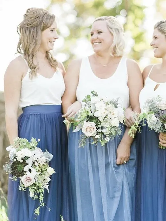 Rustic Boho Casual Tulle Skirt Flowy Two Piece Bridesmaid Dresses