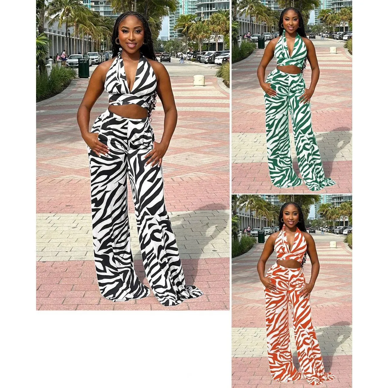 Sexy Summer Loose Women's Zebra Stripe Wide-Leg Pants