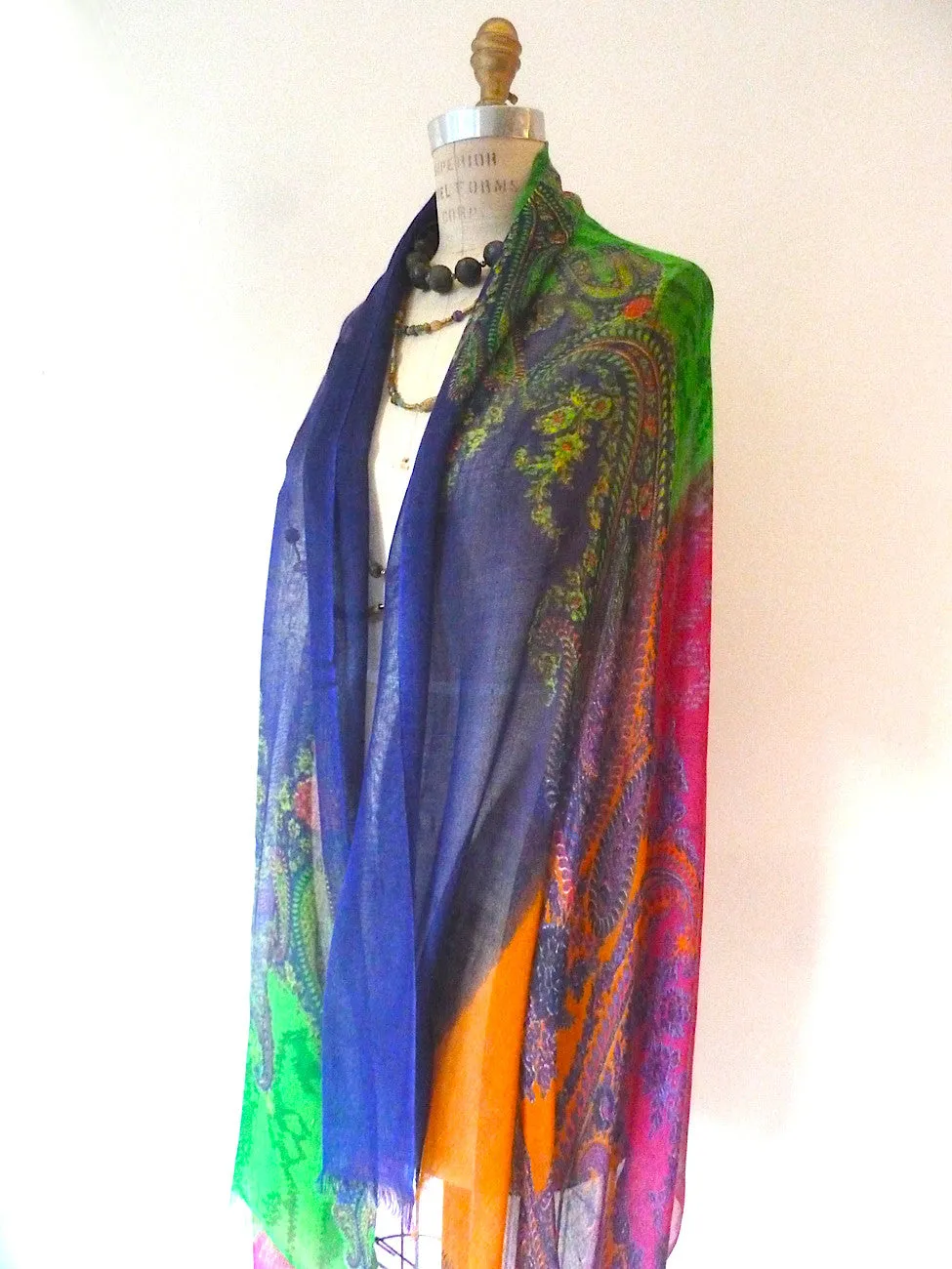 SHAWL SILK AND CASHMERE BRIGHT PAISLEY