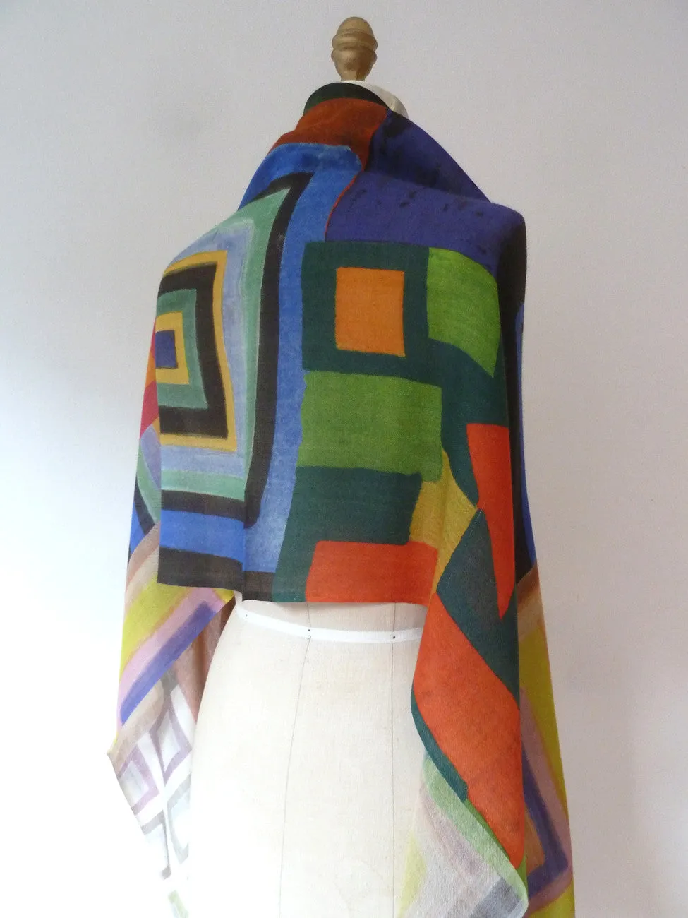 Shawl Silk And Cashmere Colorblock Multicolor