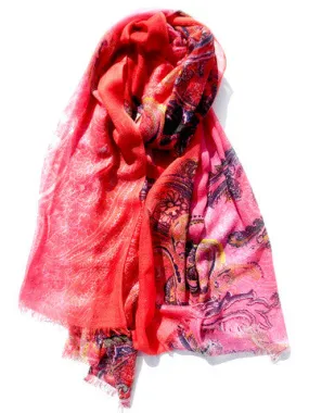 Shawl Silk And Cashmere Coral Pink Paisley