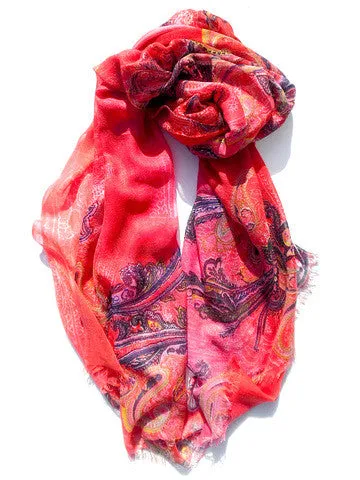 Shawl Silk And Cashmere Coral Pink Paisley