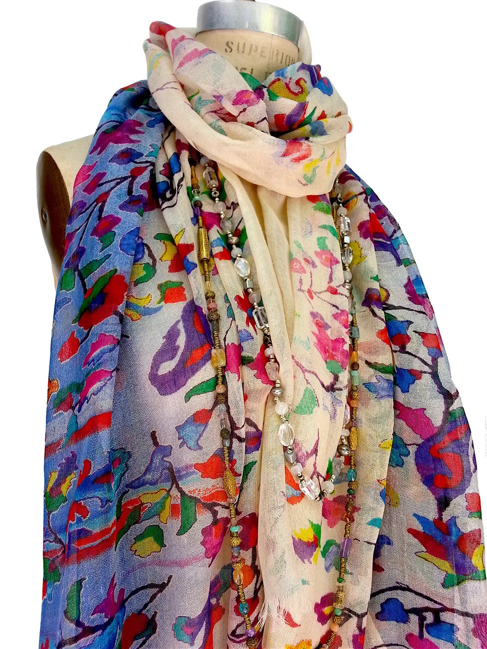 Shawl Silk And Cashmere Ombre Oriental Flower