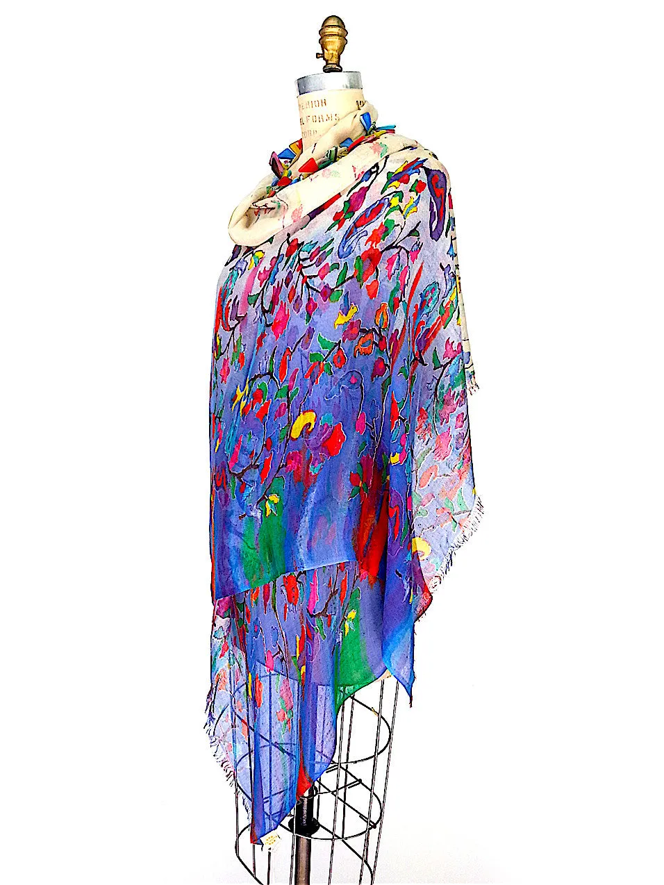 Shawl Silk And Cashmere Ombre Oriental Flower