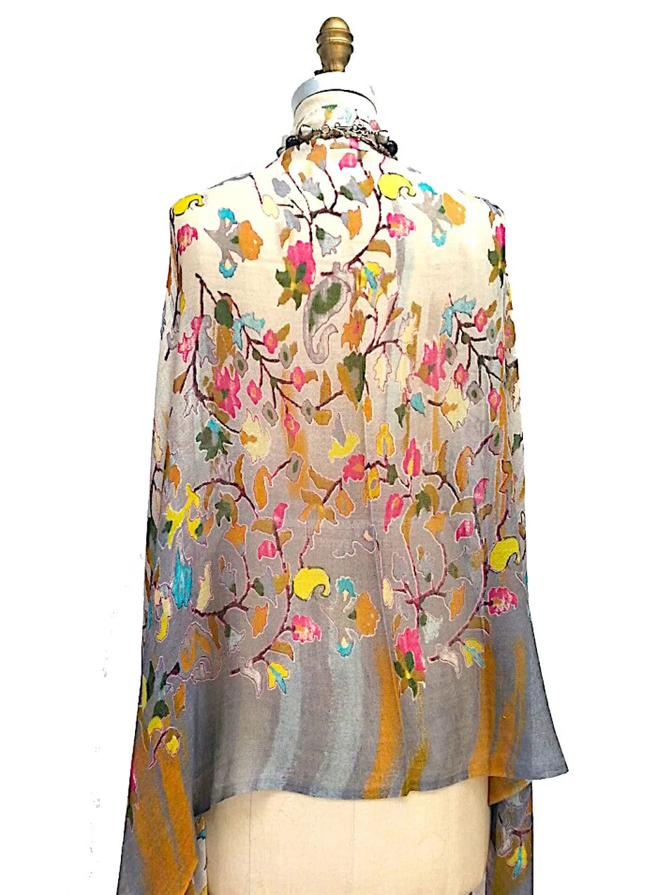 Shawl Silk And Cashmere Ombre Oriental Flower