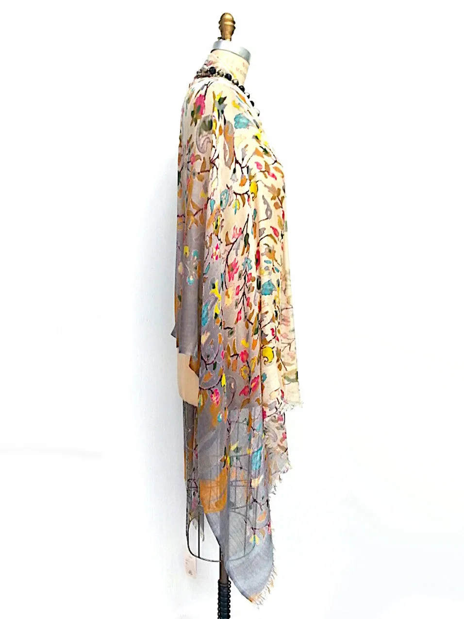 Shawl Silk And Cashmere Ombre Oriental Flower