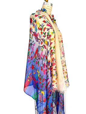 Shawl Silk And Cashmere Ombre Oriental Flower