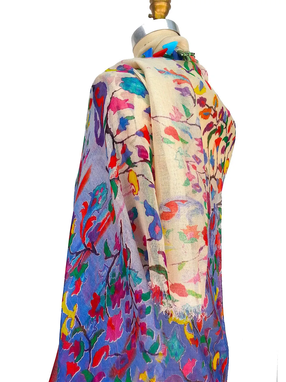 Shawl Silk And Cashmere Ombre Oriental Flower