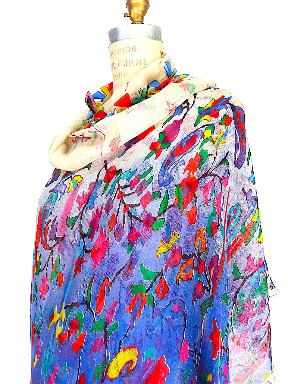 Shawl Silk And Cashmere Ombre Oriental Flower