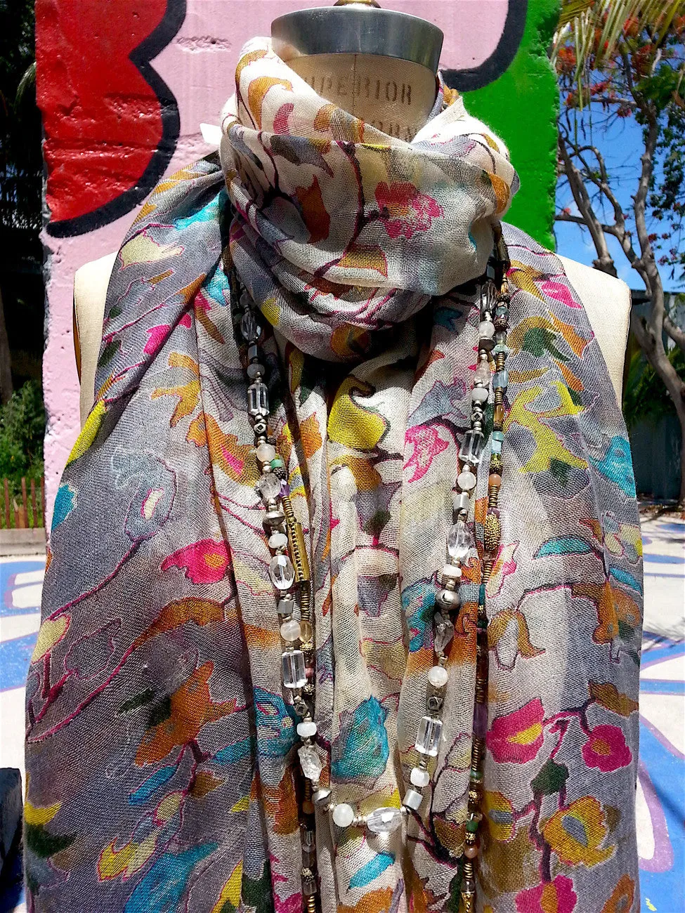 Shawl Silk And Cashmere Ombre Oriental Flower