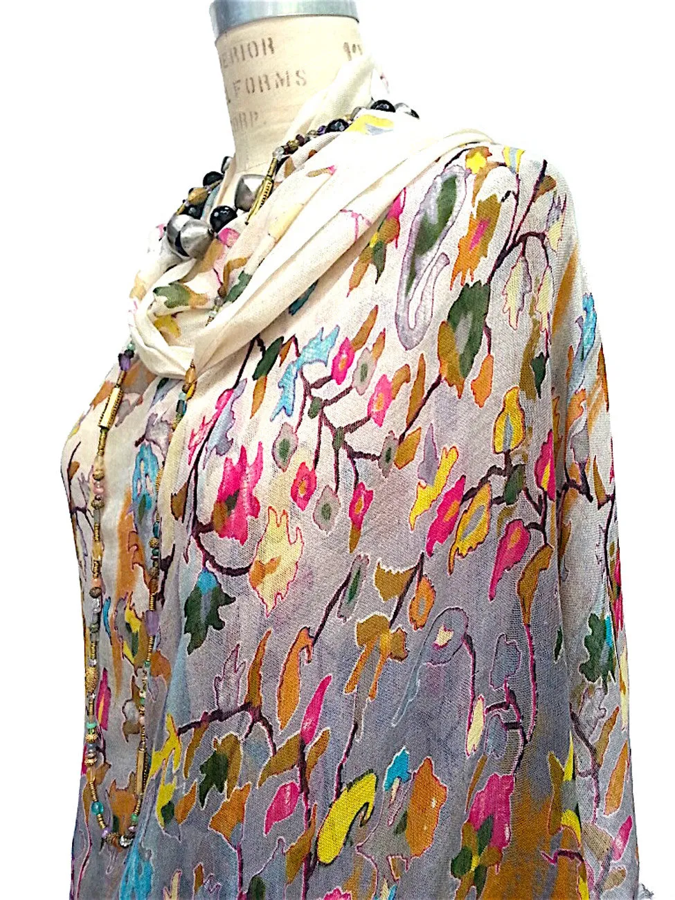 Shawl Silk And Cashmere Ombre Oriental Flower