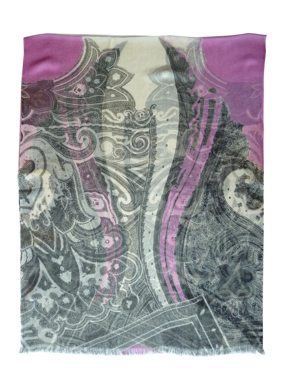 SHAWL SILK AND CASHMERE PAISLEY PINK BLACK AND WHITE