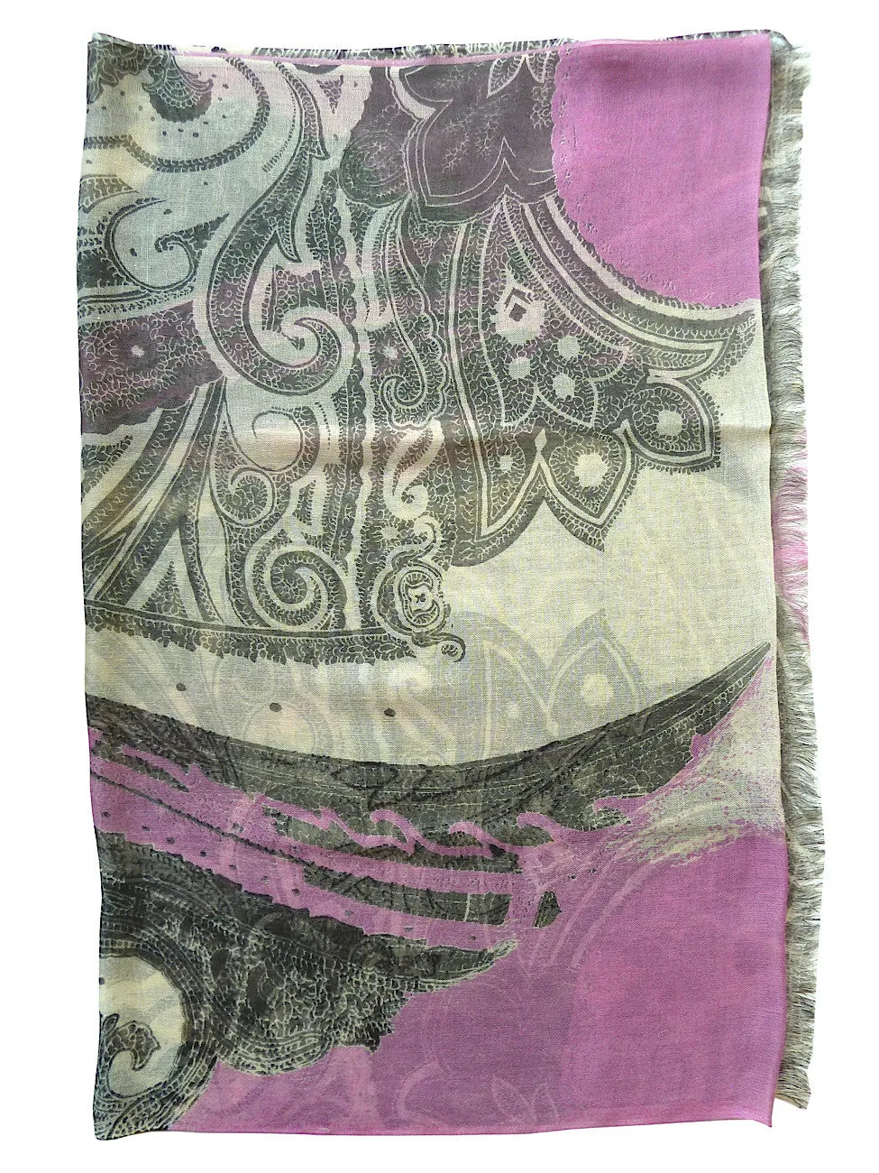 SHAWL SILK AND CASHMERE PAISLEY PINK BLACK AND WHITE