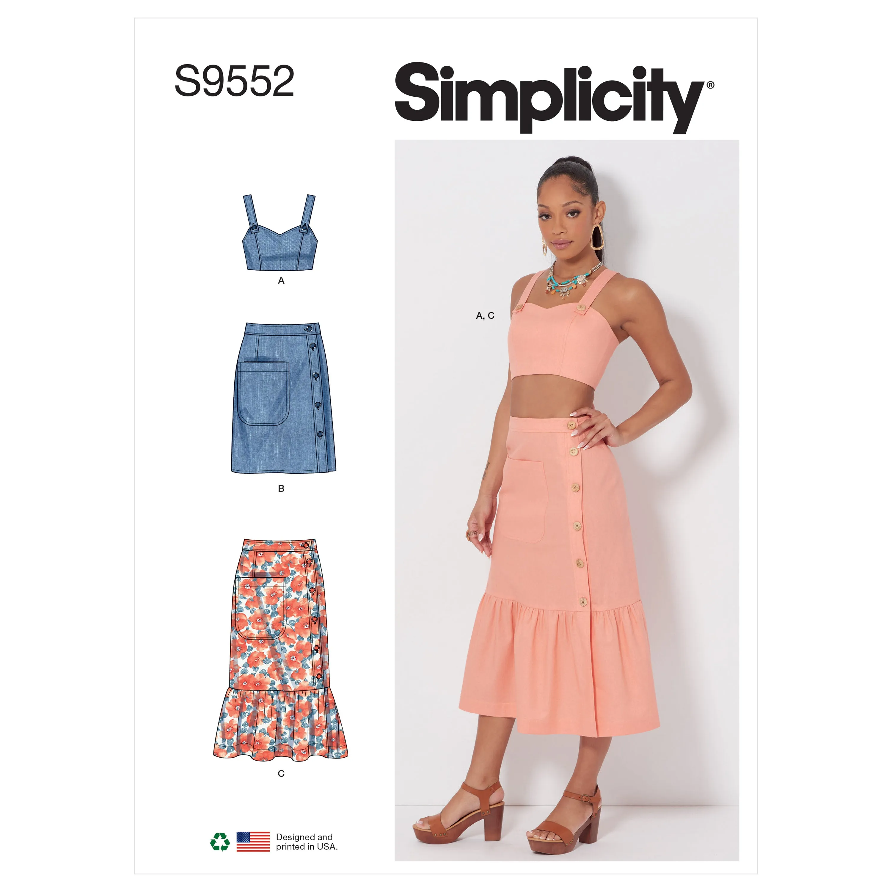 Simplicity 9552 Crop Top and Skirts pattern