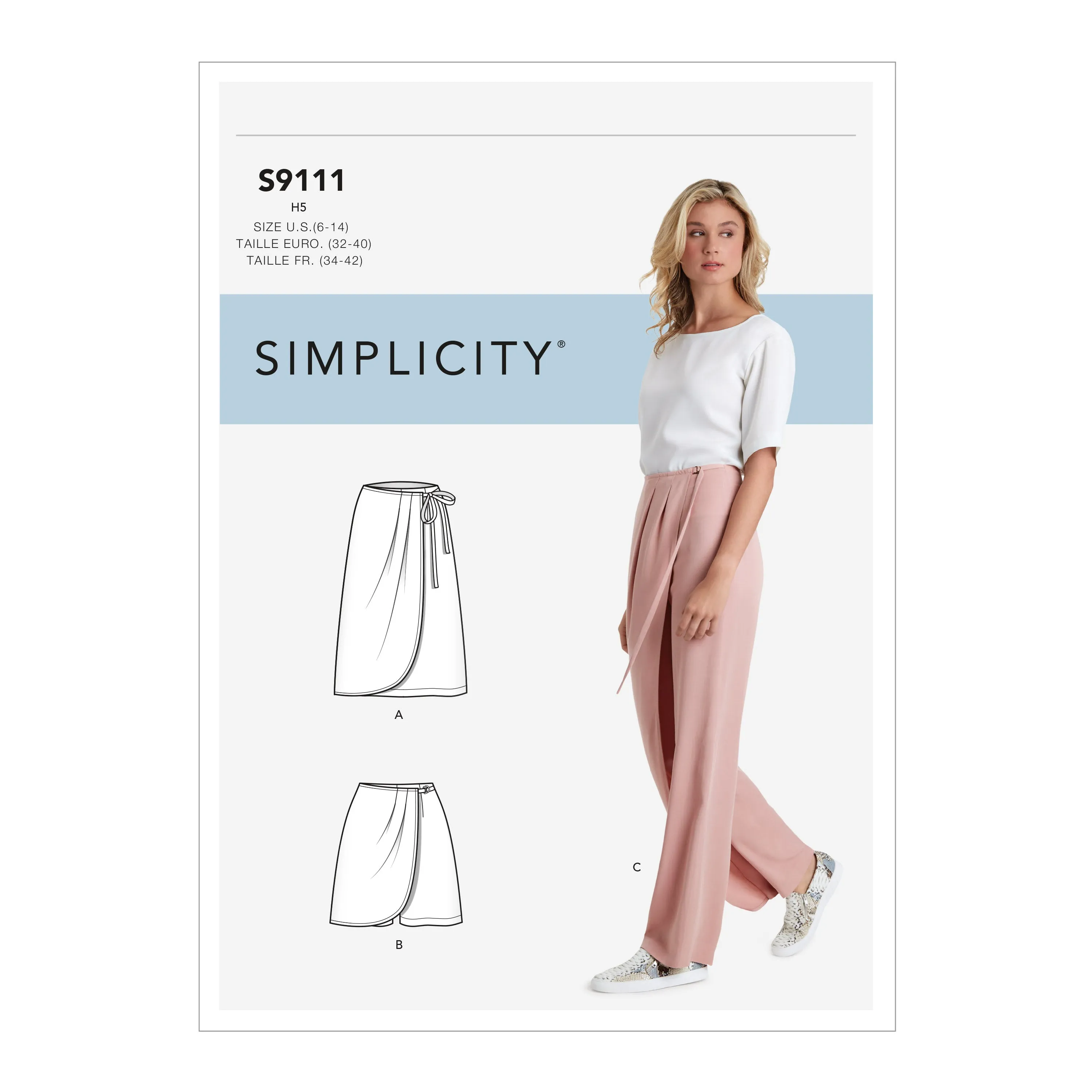 Simplicity Pattern 9111 Misses' Faux Wrap Pants, Skirt & Shorts