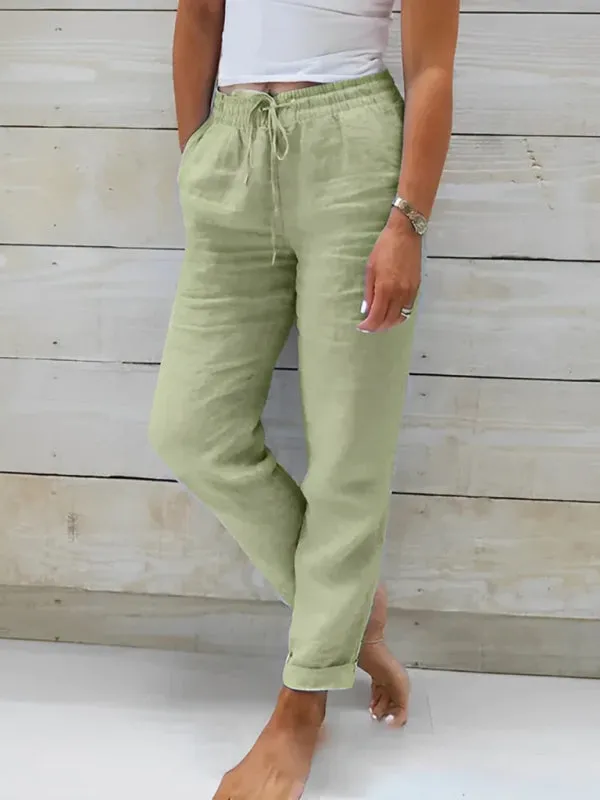 Solid Color Pants - Elastic Waist Loose Trousers