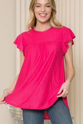 Solid Swiss Dot Flutter Sleeve Top in Regular & Plus Size