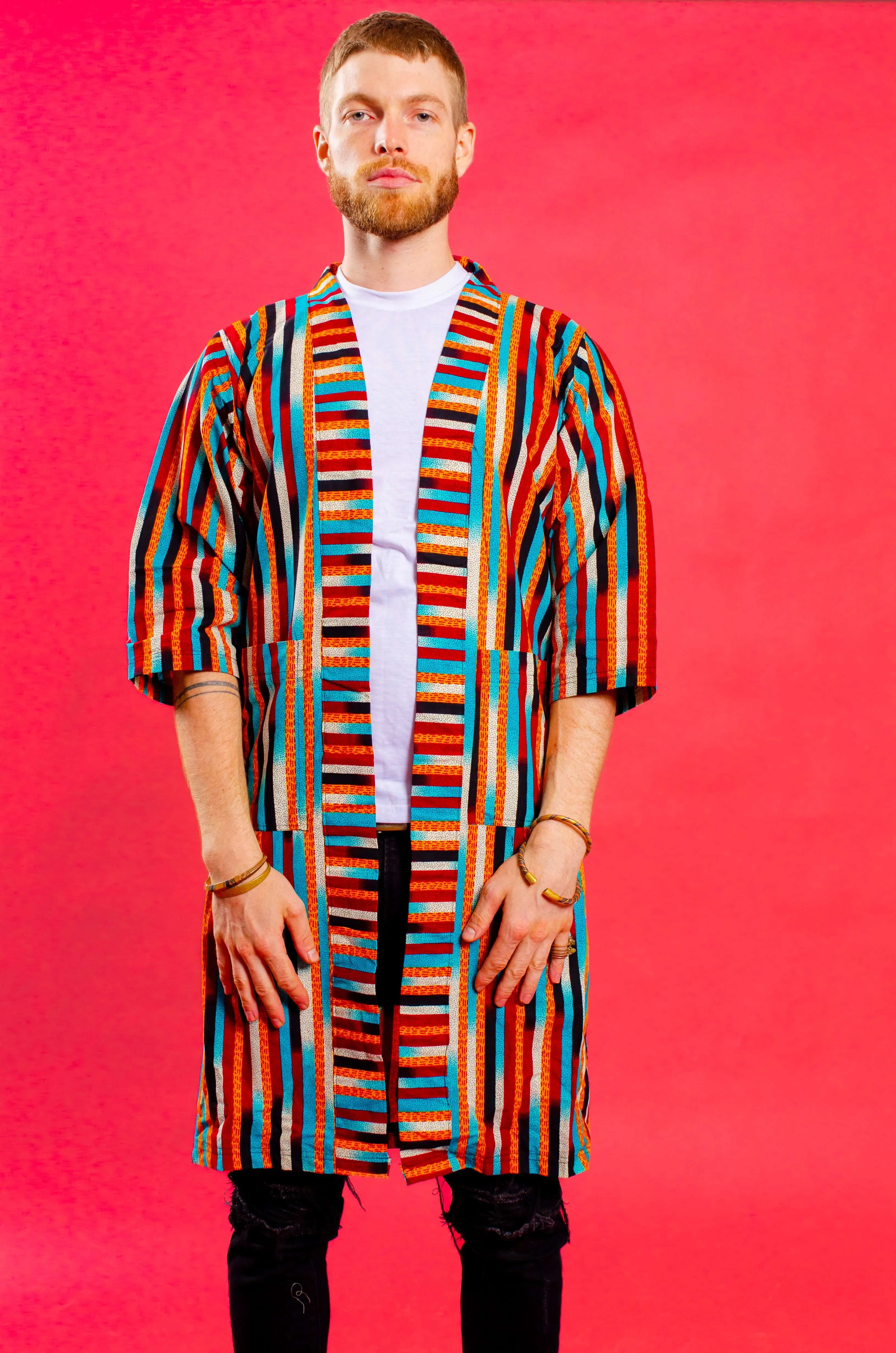 Striped Unisex African Print Kimono