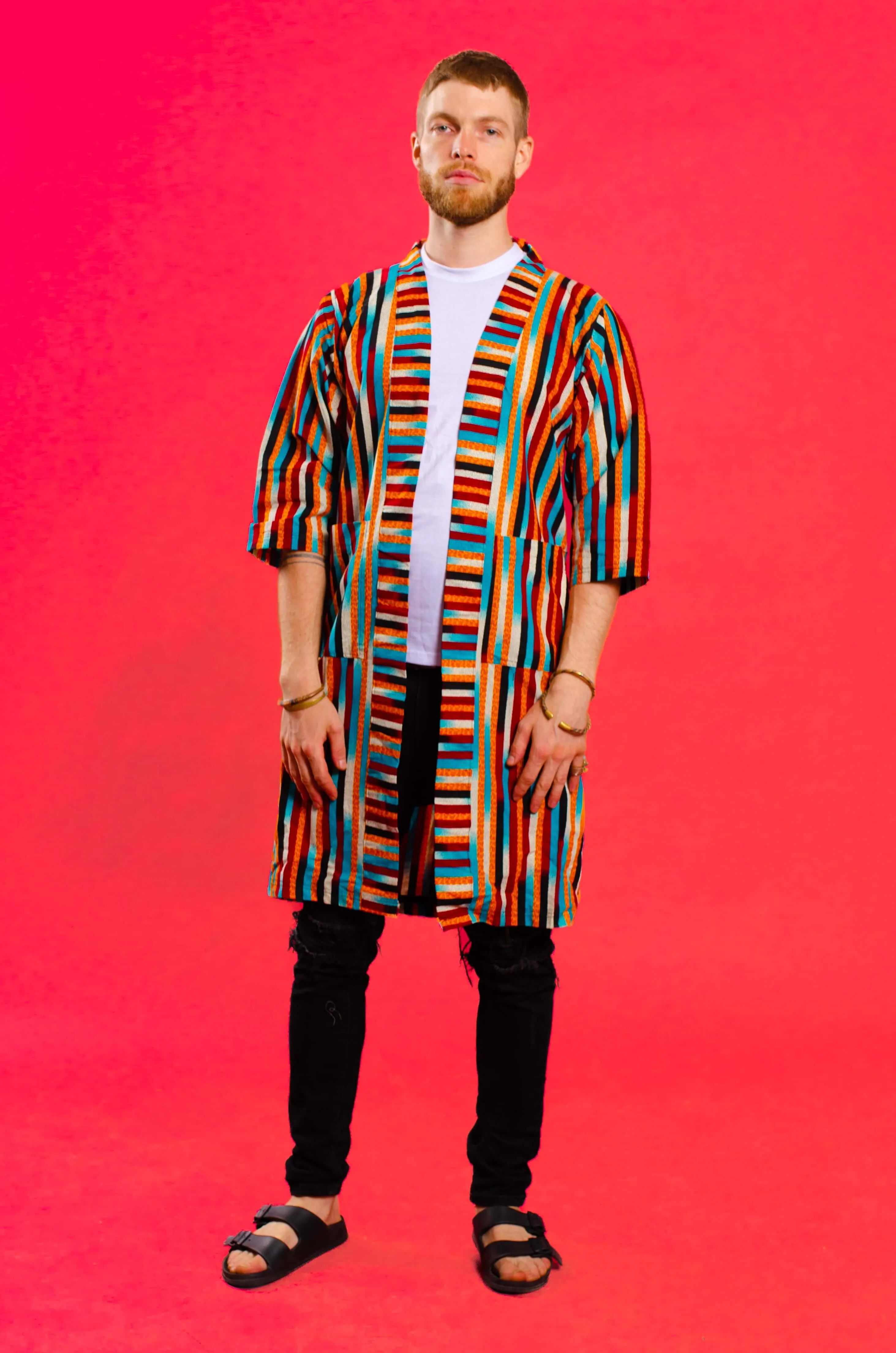 Striped Unisex African Print Kimono